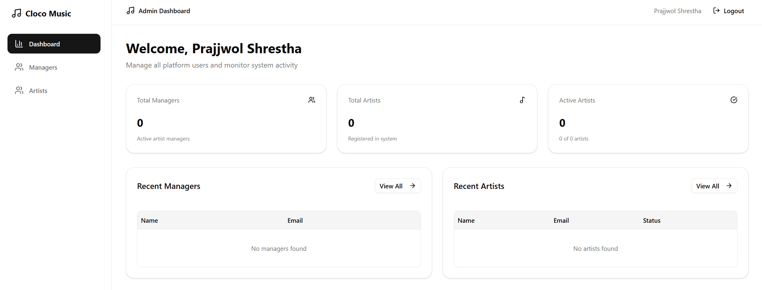 Artist Management System screenshot 1